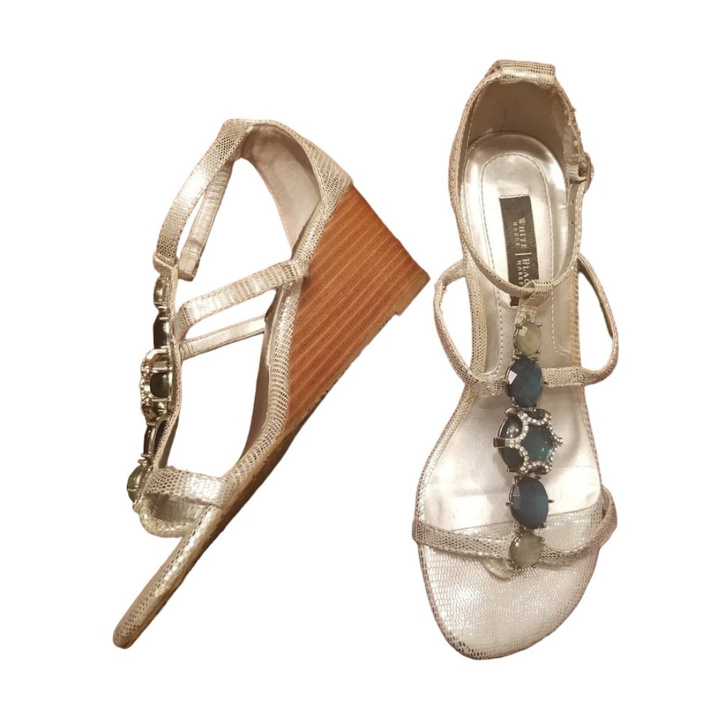 EC | WHBM | Silver & Jeweled | Strap Wedge Heel Sandals | Size: 6.5M